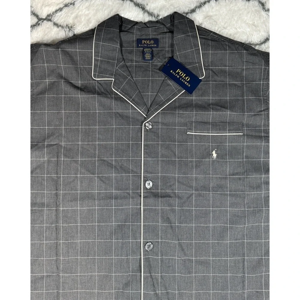 POLO RALPH LAUREN Plaid Pajama Sleep Shirt PJ Sleepwear Gray Men's XL *NEW* $55